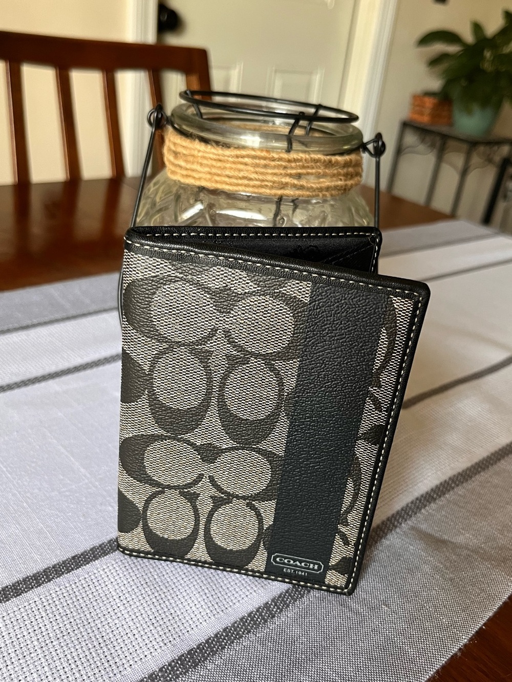Coach Signature Black/Grey Passport / travel doc holder! Keep organized!